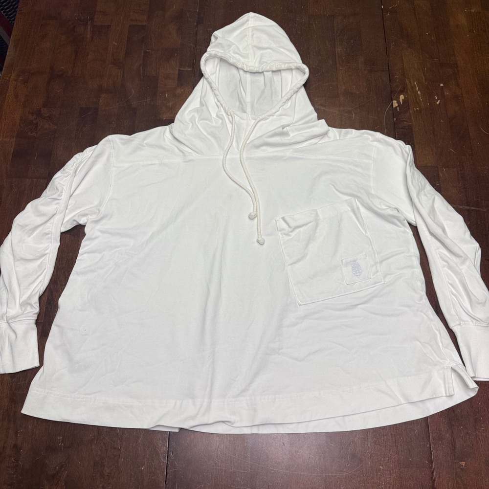 Free People Movement Hoodie Women Small White Oversized Pocket Lotus Logo